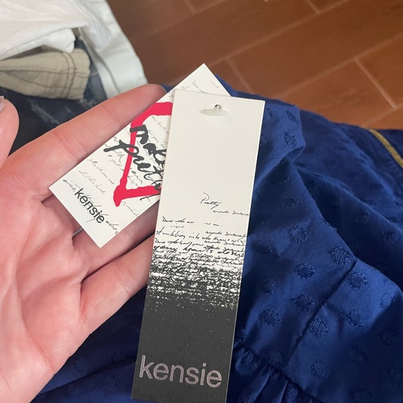 KENSIE blue cotton DRESS floral ivory lace embroidered fabric size LG sleeveless - Picture 13 of 16